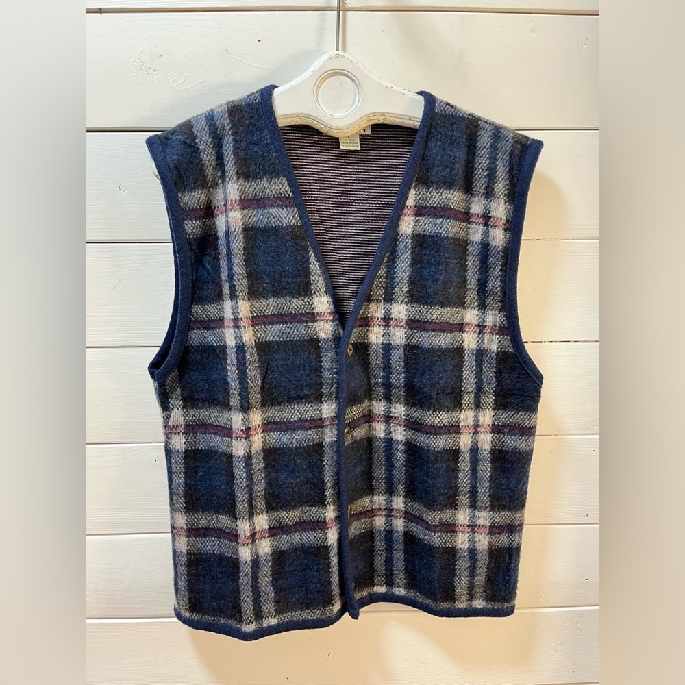 AMERICAN HERITAGE Blue Plaid Button Front Vest size L(unisex)
